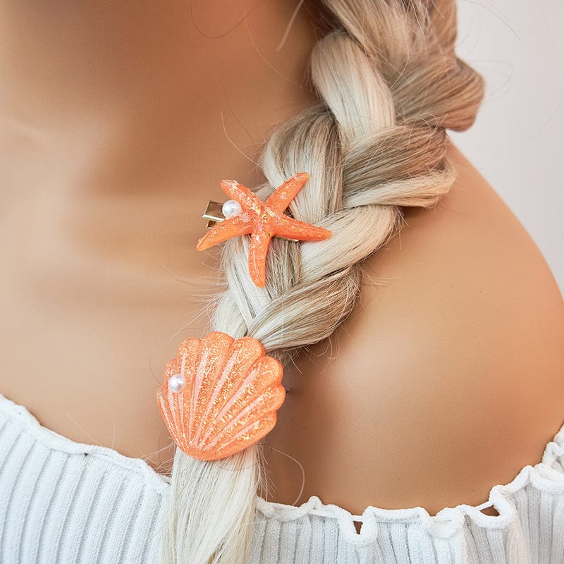 Orange Shell Pearl Starfish Hair Clip Set