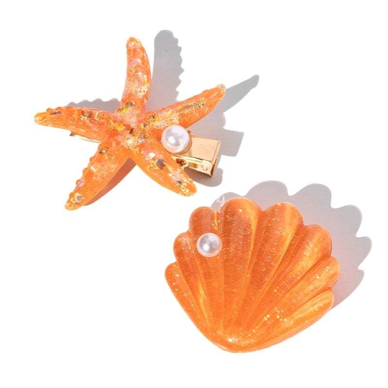 Orange Shell Pearl Starfish Hair Clip Set