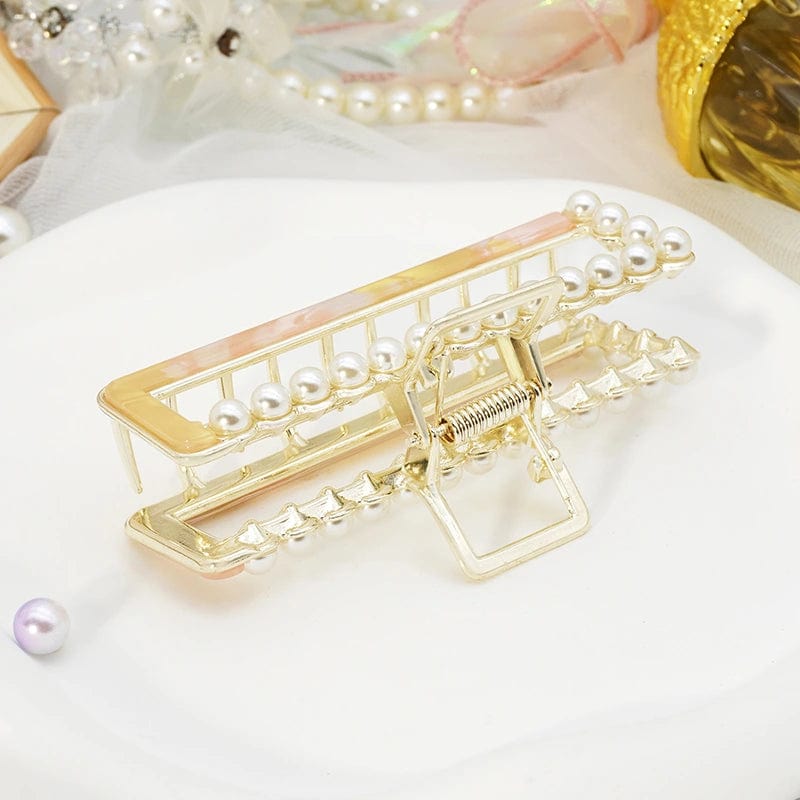 Rectangular Pearl Metal Temperament Goddess Hair Claw