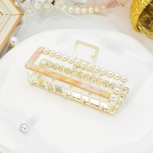 Rectangular Pearl Metal Temperament Goddess Hair Claw