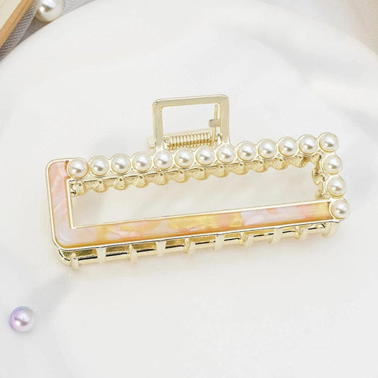 Rectangular Pearl Metal Temperament Goddess Hair Claw
