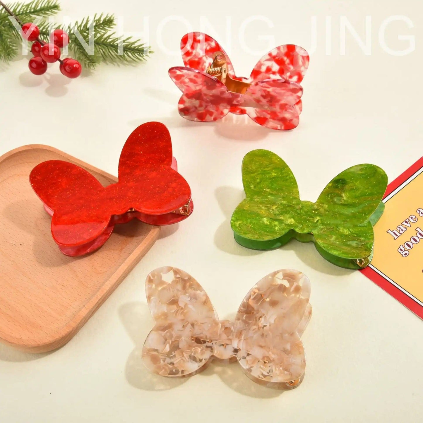 Red Floral Lovely Bow Hair Clip Claw
