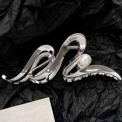Silver Pearl Wavy Hair Claw