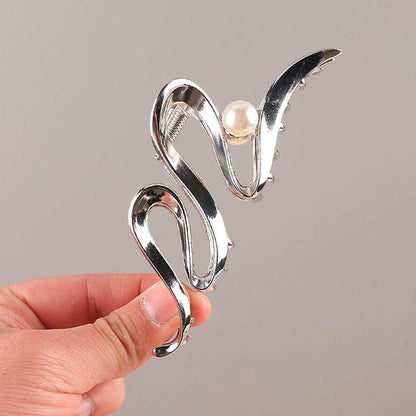 Silver Pearl Wavy Hair Claw