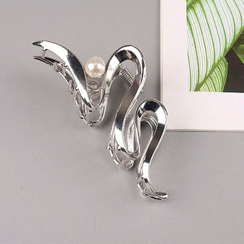 Silver Pearl Wavy Hair Claw
