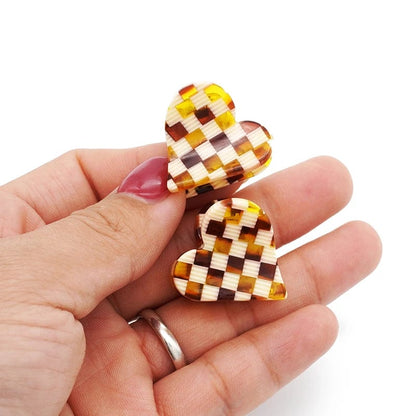 Small Heart Retro Bangs Claws In Orange Plaid