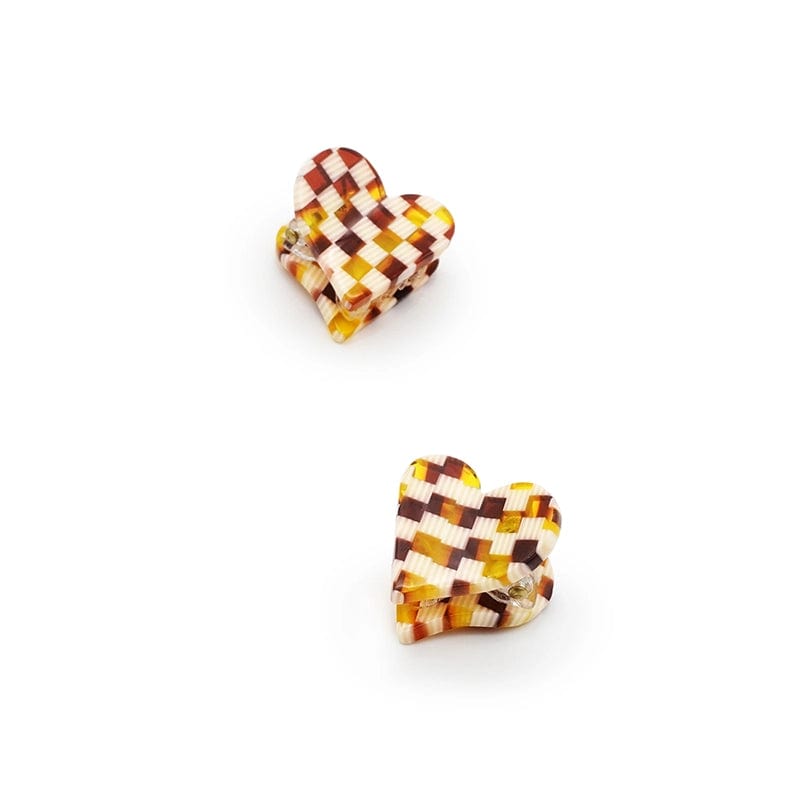 Small Heart Retro Bangs Claws In Orange Plaid