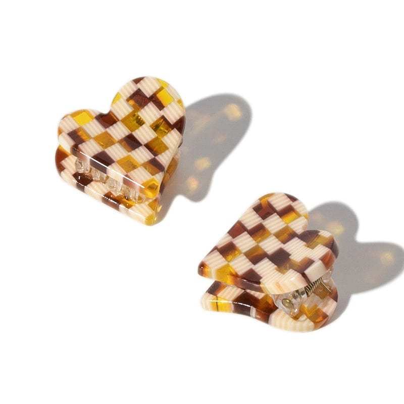 Small Heart Retro Bangs Claws In Orange Plaid