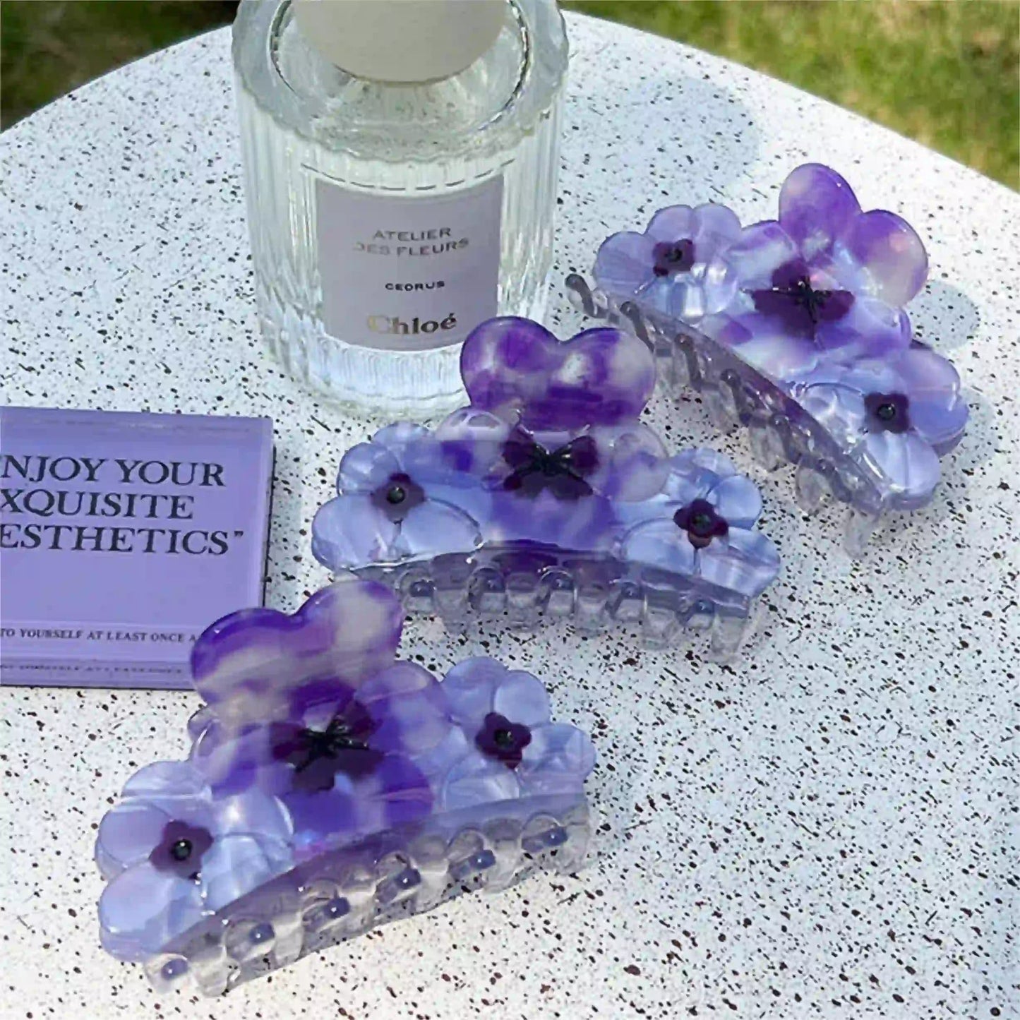 Three Pansies Gradient Purple Flowers Hair Clip Claw