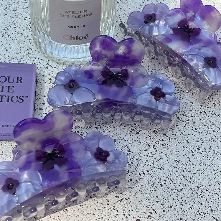 Three Pansies Gradient Purple Flowers Hair Clip Claw