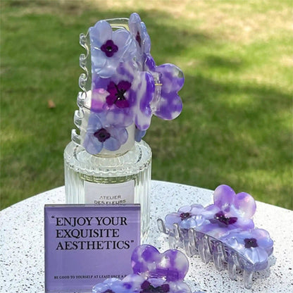 Three Pansies Gradient Purple Flowers Hair Clip Claw
