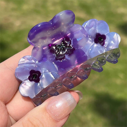 Three Pansies Gradient Purple Flowers Hair Clip Claw