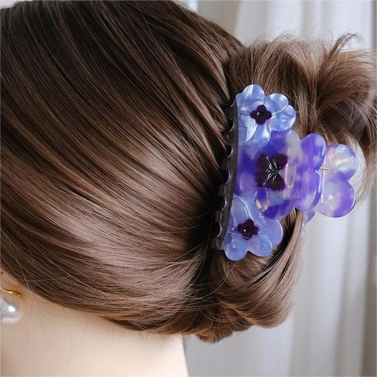 Three Pansies Gradient Purple Flowers Hair Clip Claw