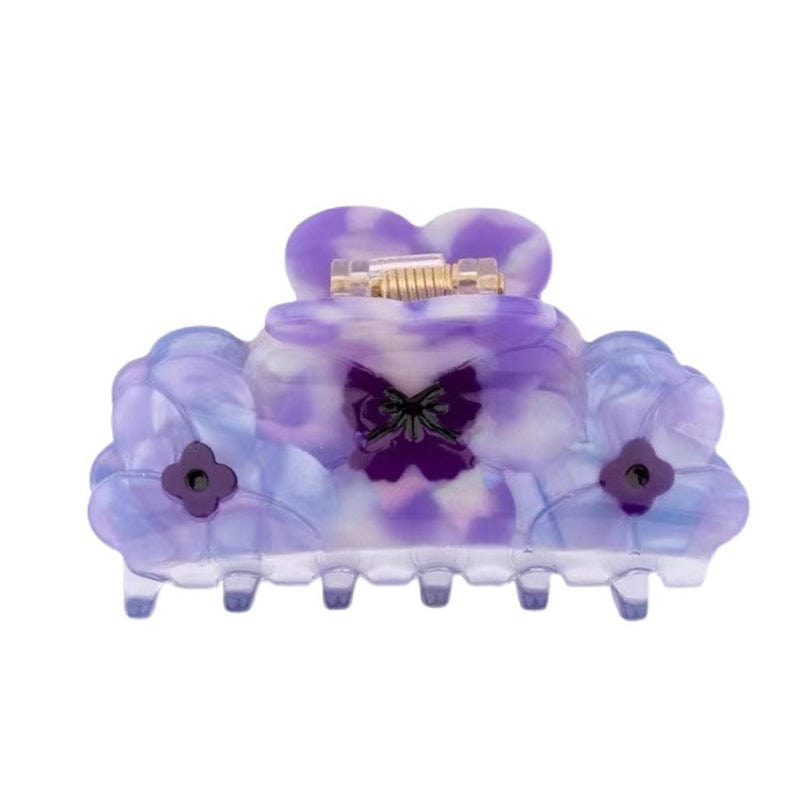 Three Pansies Gradient Purple Flowers Hair Clip Claw