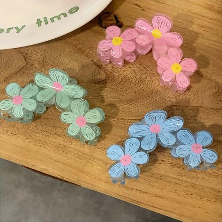 Transparent Cyan-Blue Flower Sweet Hair Claw