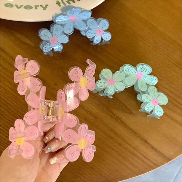 Transparent Cyan-Blue Flower Sweet Hair Claw
