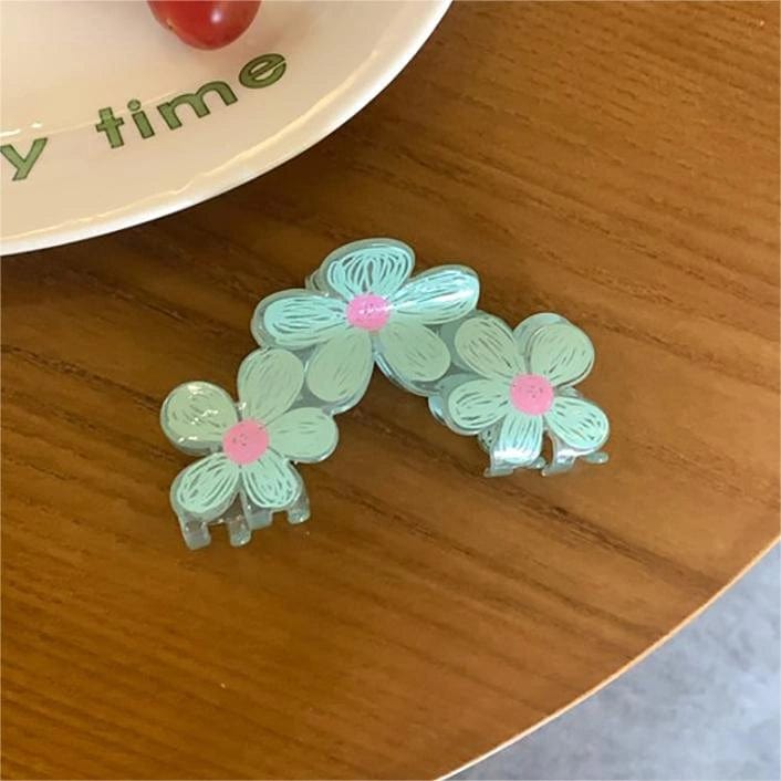 Transparent Cyan-Blue Flower Sweet Hair Claw