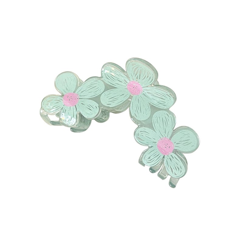 Transparent Cyan-Blue Flower Sweet Hair Claw