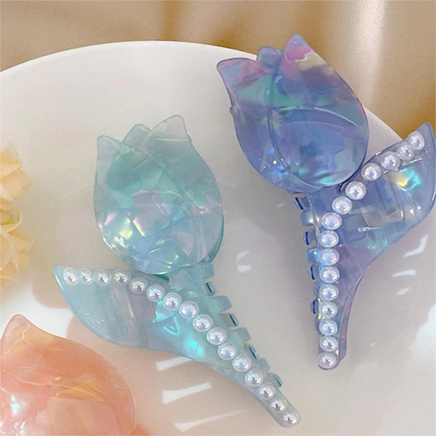 Tulip & Pearl Sweet Cyan-Blue Hair Clip Claw