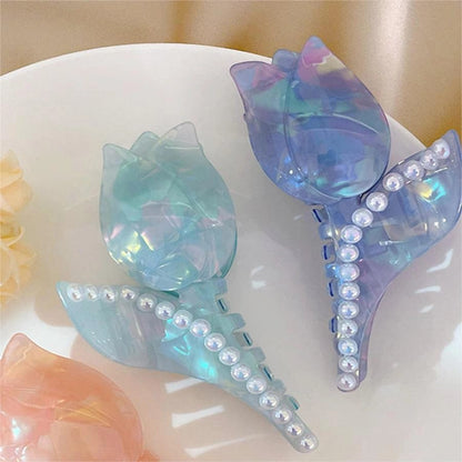 Tulip & Pearl Sweet Cyan-Blue Hair Clip Claw