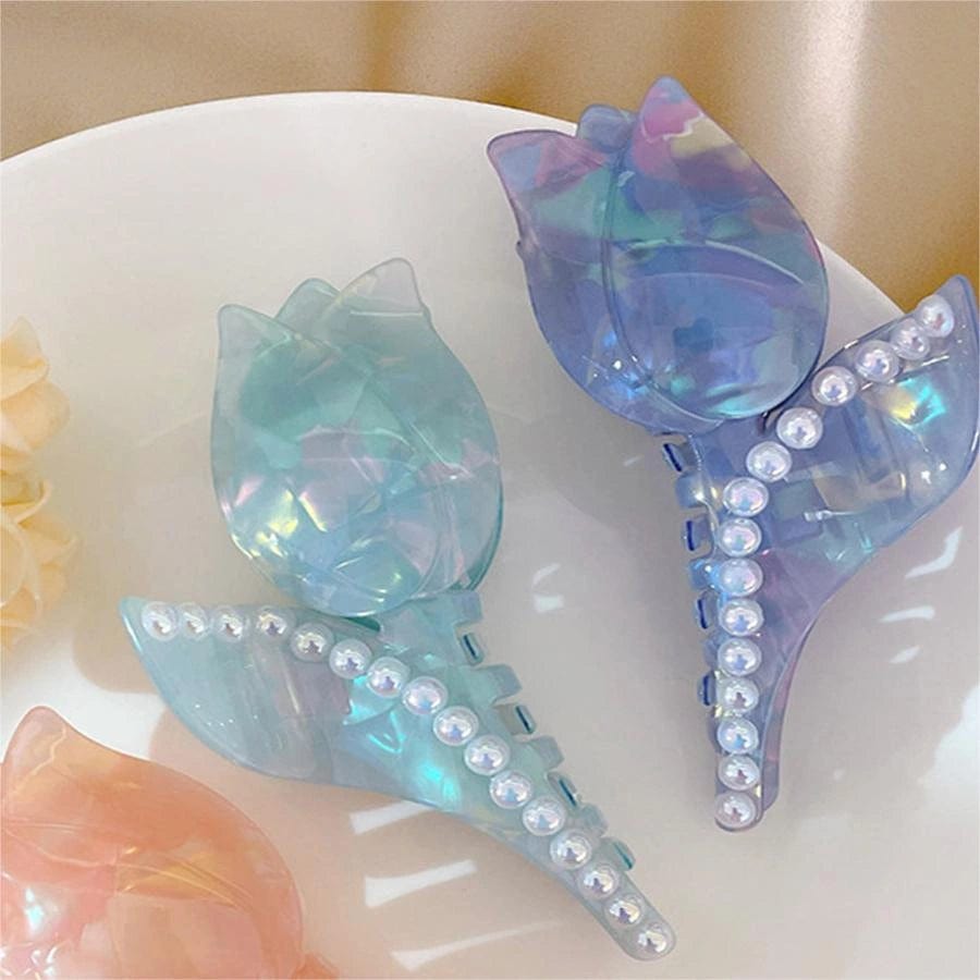 Tulip & Pearl Sweet Cyan-Blue Hair Clip Claw