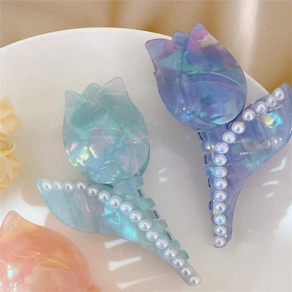 Tulip & Pearl Sweet Cyan-Blue Hair Clip Claw