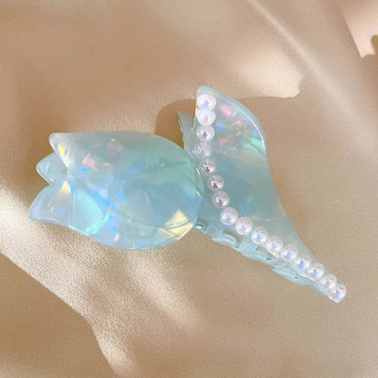 Tulip & Pearl Sweet Cyan-Blue Hair Clip Claw