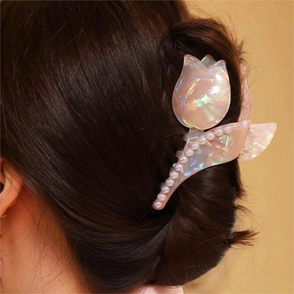Pince à cheveux rose tendre Tulipe et Perle | NueShiny