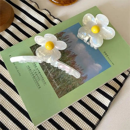 Small White Sunflower  Hair Claw