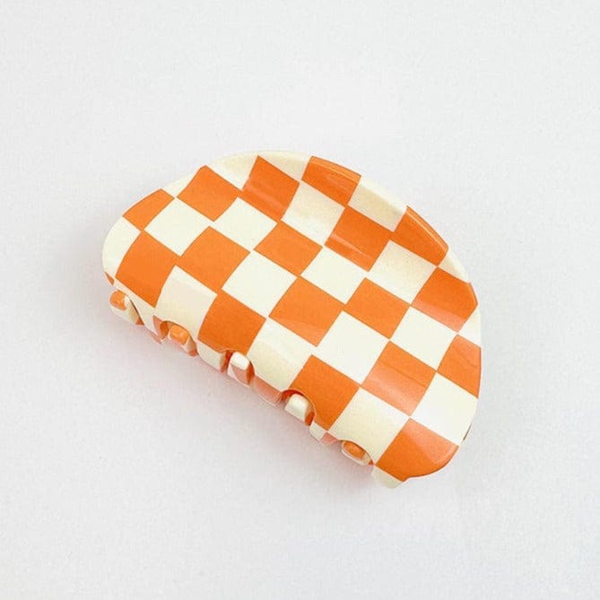 Y2K Orange Checkerboard Hair Claw Clip