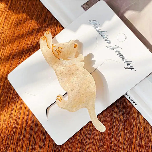 Champagne Cat Acetate Hair Clip Duckbill Clip