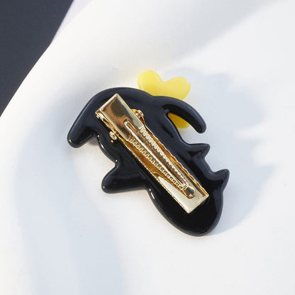 Kitten Cat Flower Edge Clip Barrette-Black