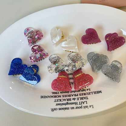Colorful Glitter Heart Hair Claw