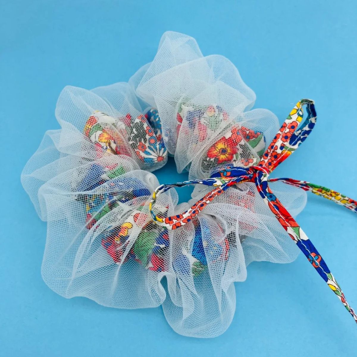 Colorful Liberty Margaret Floral White Tulle Double Scrunchie