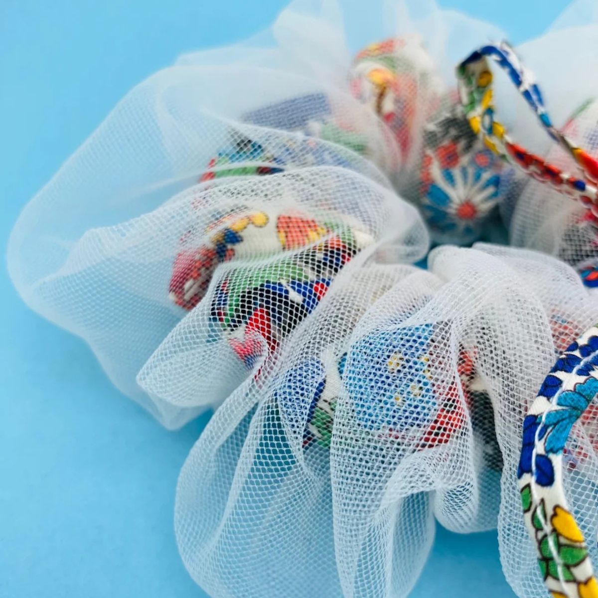 Colorful Liberty Margaret Floral White Tulle Double Scrunchie