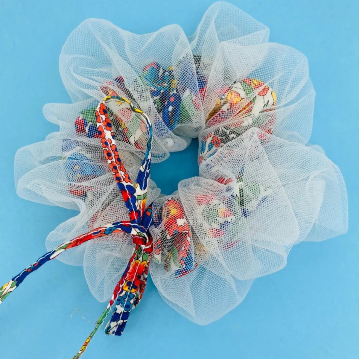 Colorful Liberty Margaret Floral White Tulle Double Scrunchie