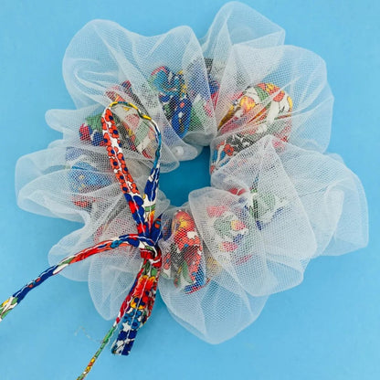 Colorful Liberty Margaret Floral White Tulle Double Scrunchie