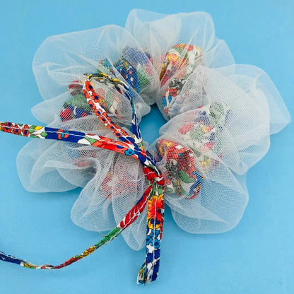 Colorful Liberty Margaret Floral White Tulle Double Scrunchie