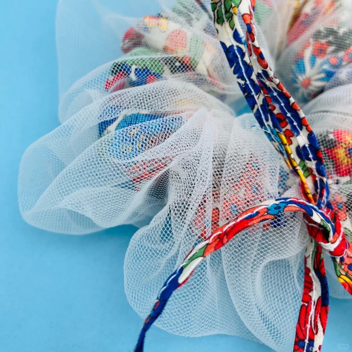 Colorful Liberty Margaret Floral White Tulle Double Scrunchie