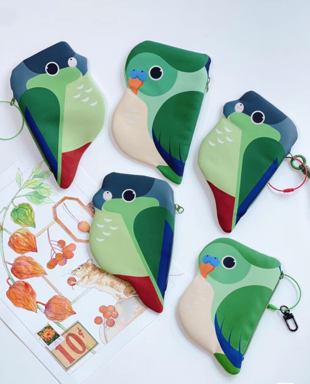 Cute Parrot Zipper Pouch Keychain Bag 15 Styles
