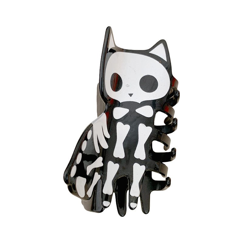 Medium Black Kitten Skull Hair Claw