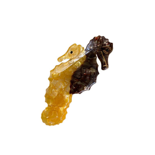 Large  Yellow coffee double seahorse Hair Claw