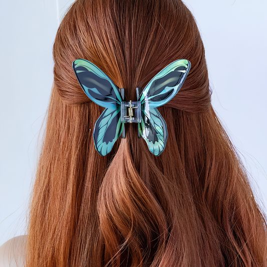 Large Floral Flutter Charm Cyan Butterfly Hair Claw丨Lemonschunks