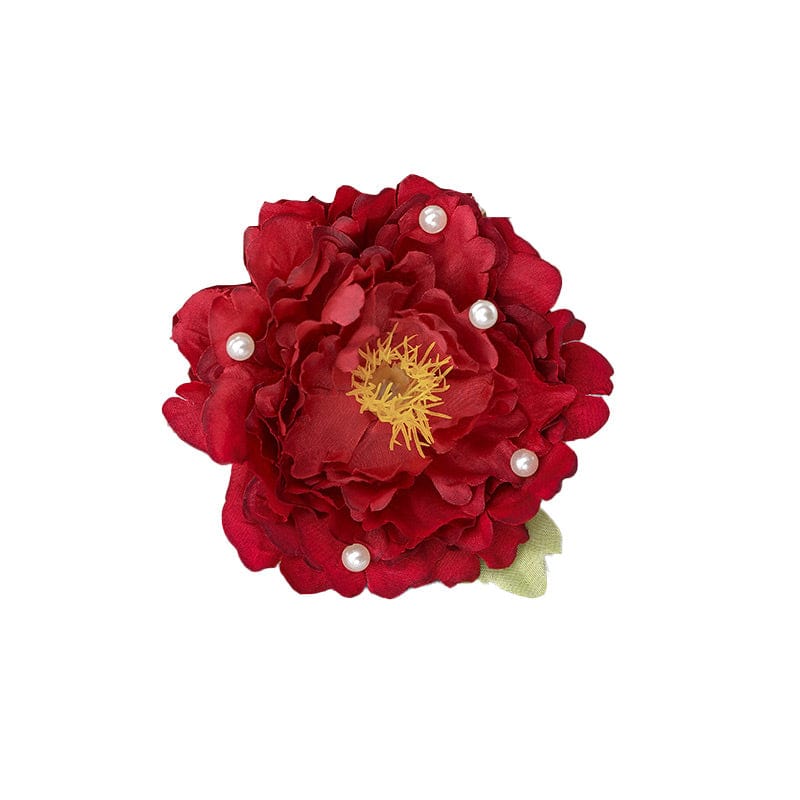 Medium Autumn Red Peony Flowers Hair Claw