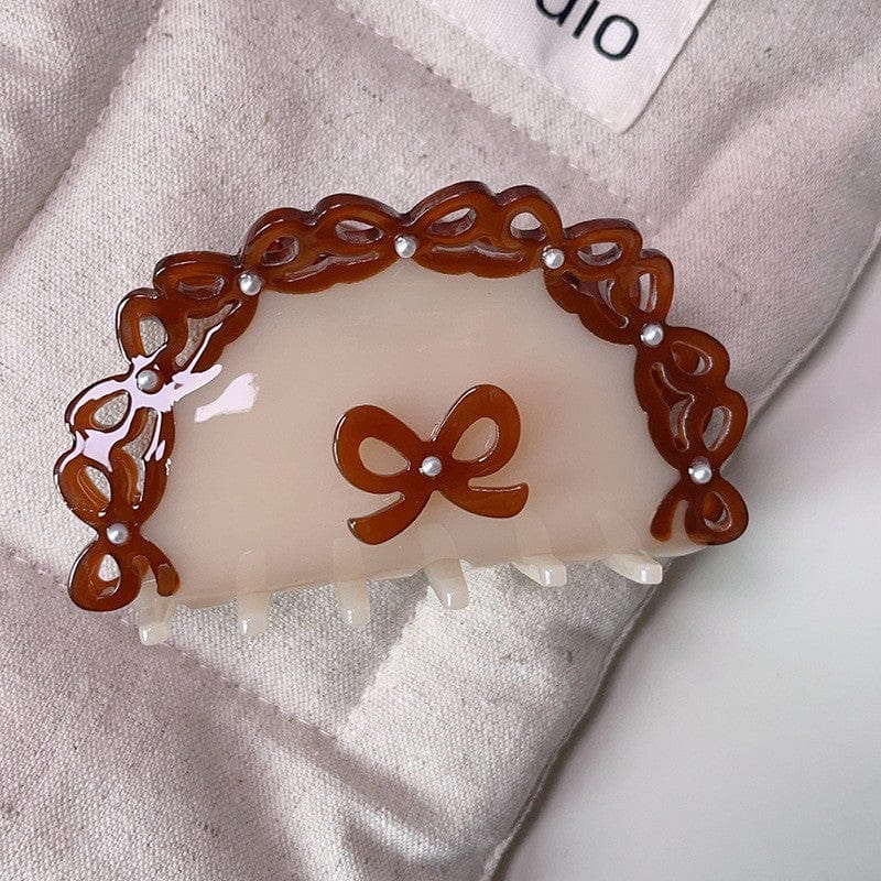Medium  Semicircular brown lace bow Hair Claw