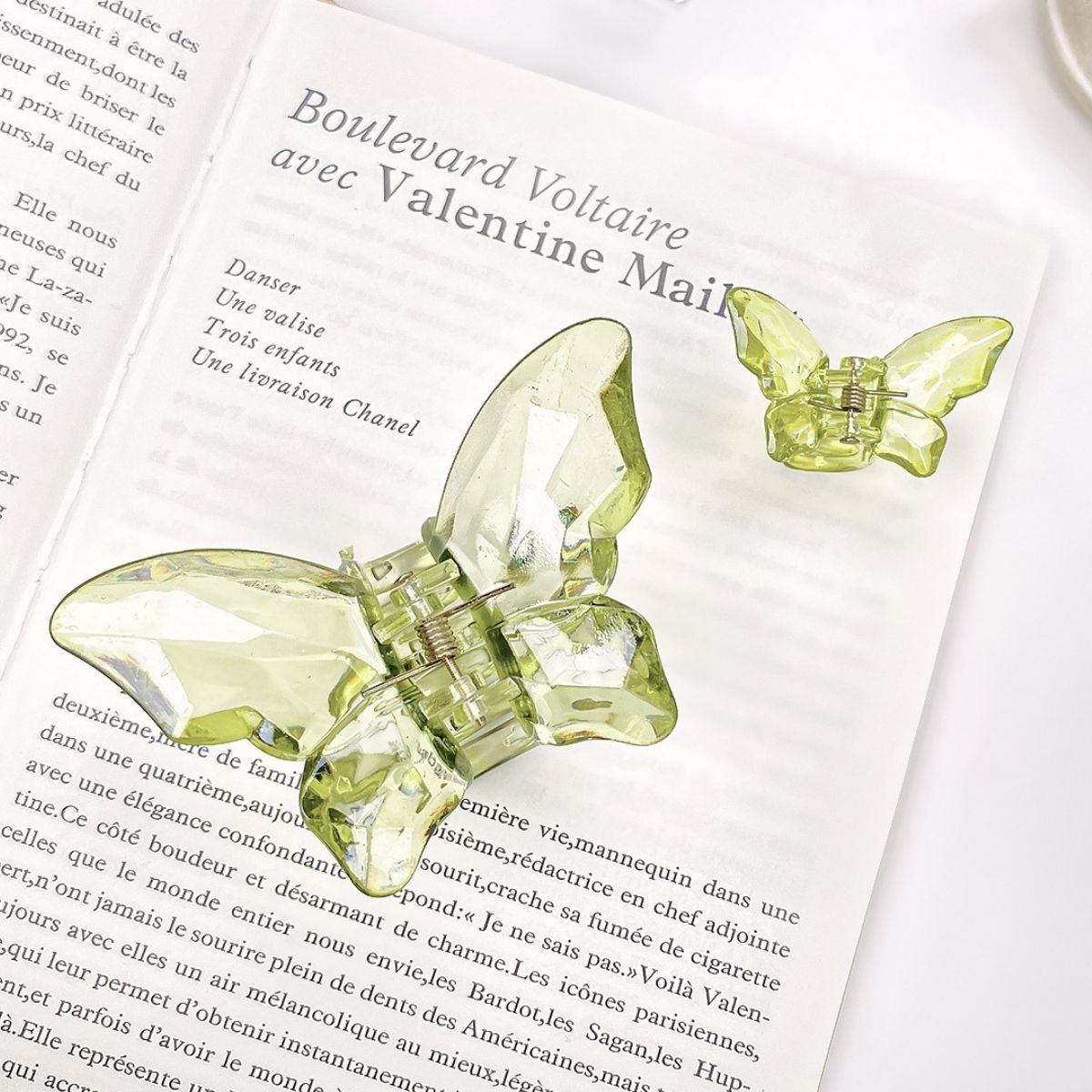 Transparent Diamond  Green Mother & Baby Butterfly Hair Claw Clips Set