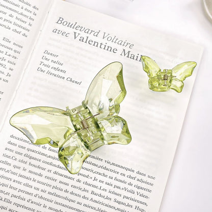 Transparent Diamond  Green Mother & Baby Butterfly Hair Claw Clips Set