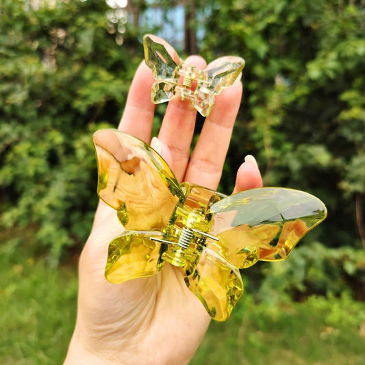 Transparent Diamond  Green Mother & Baby Butterfly Hair Claw Clips Set