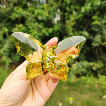 Transparent Diamond  Green Mother & Baby Butterfly Hair Claw Clips Set