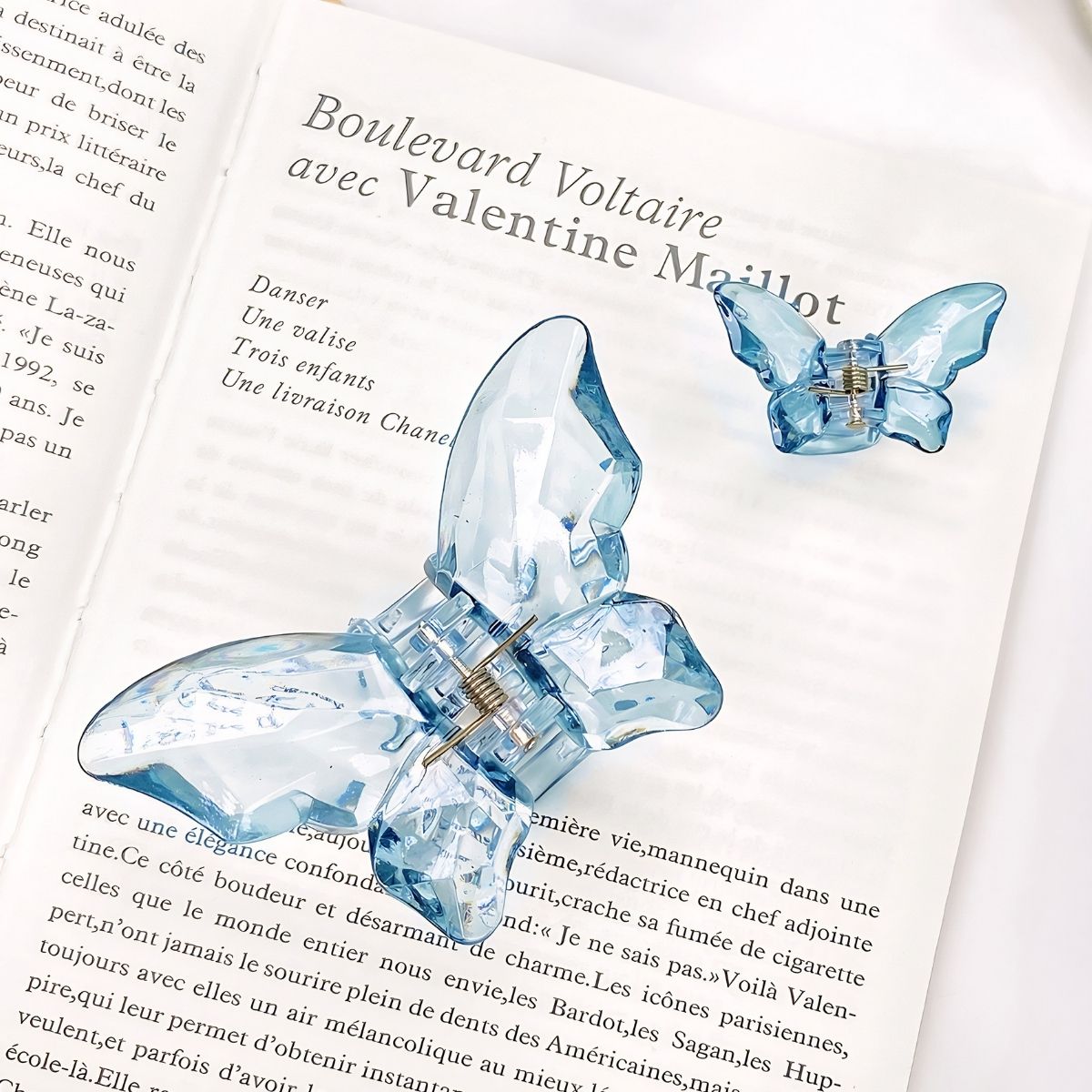 Transparent Diamond Grey Blue Mother & Baby Butterfly Hair Claw Clips Set